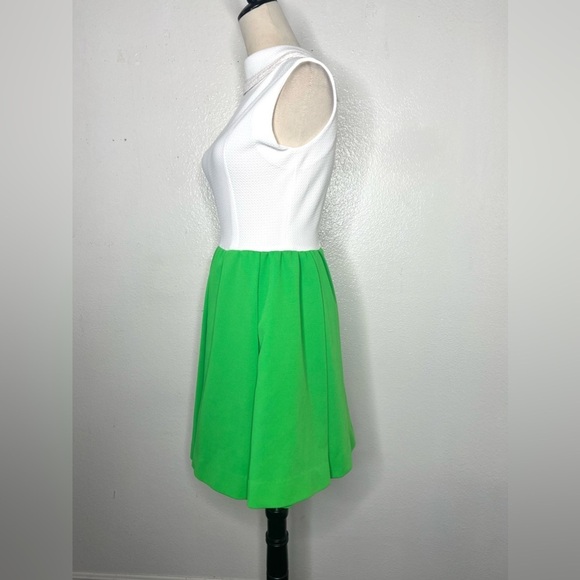 VINTAGE 1960s Mini Dress A-Line Skater Green White Vtg 60s Mod - Picture 4 of 10